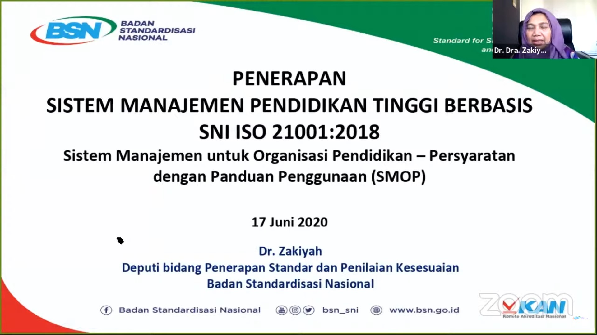 Webinar Penerapan Sistem Manajemen Pendidikan Tinggi Berbasis SNI ISO 21001:2018