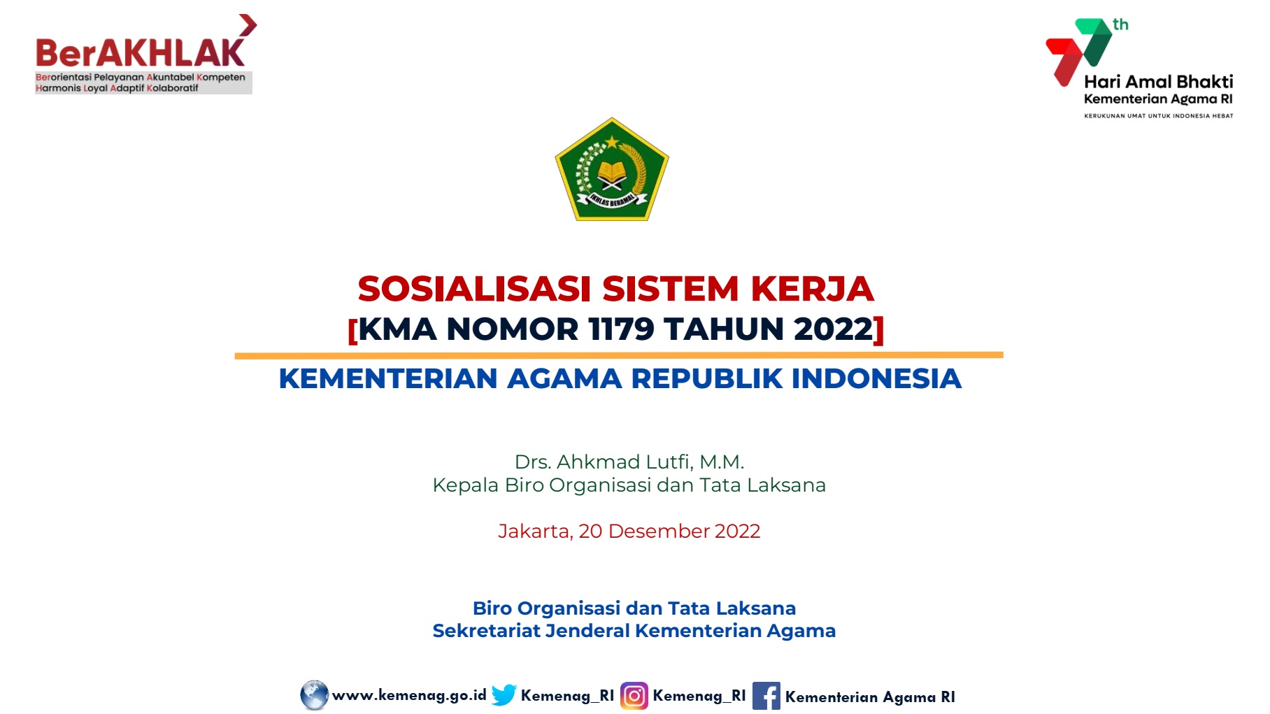 Sosialisasi KMA NO. 1179 Tahun 2022 tentang Sistem Kerja Kementerian Agama